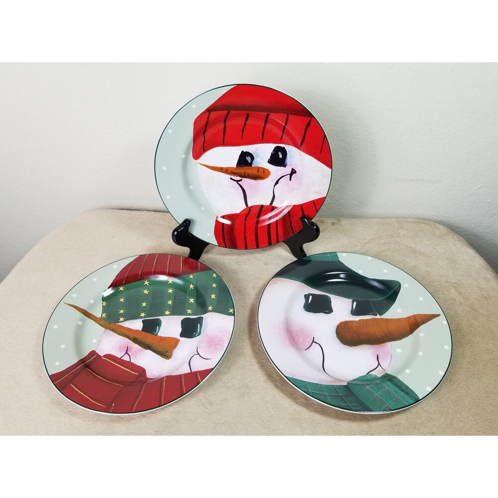 Christmas Sakura Snowman Salad Plate 8" Fiddlestix 90s Dinnerware Holidays x3